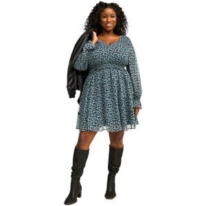TORRID Black Teal Rose Mini Lurex Chiffon Tiered Dress Plus Size 2X